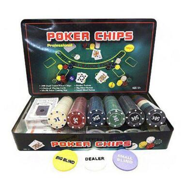 Настільна гра Johnshen Sports Покерний набір на 300 фішок без номіналу + сукно (бляшана коробка) (IG-3007) фото №1