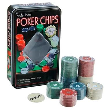 Набір фішок для покеру, 100шт фішки з номіналом у метал коробці фото №1
