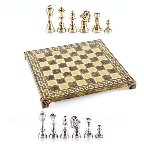 Шахи Manopoulos Classic Metal Staunton Chess set with Gold Silver бронза Cheі 36х36 см (S34MBRO) фото №1
