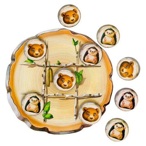 Дерев'яна настільна гра Ubumblebees Хрестики-нуліки (ПСД159) PSD159 їжачок та ведмідь фото №1