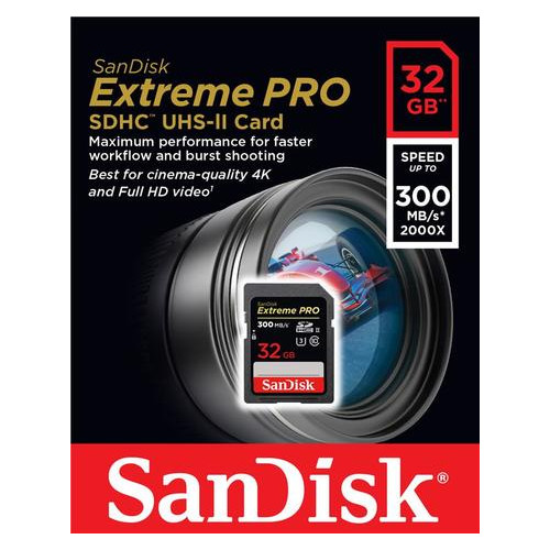Карта памяти SanDisk 32GB SDHC C10 UHS-II R300/W260MB/s 4K Extreme Pro (SDSDXPK-032G-GN4IN) фото №1