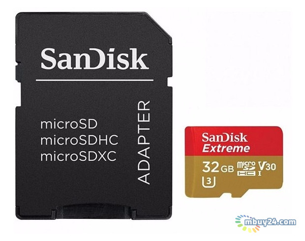 Карта пам'яті SanDisk 32GB microSDHC V30 A1 UHS-I U3 R100/W60MB/s 4K Extreme SD (SDSQXAF-032G-GN6MA) фото №1