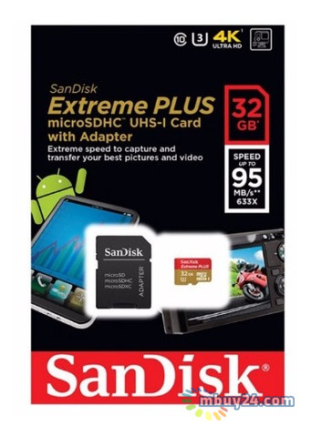Карта пам'яті SanDisk 32GB microSDHC V30 A1 UHS-I U3 R100/W90MB/s 4K Extreme Pro SD (SDSQXCG-032G-GN6MA) фото №4