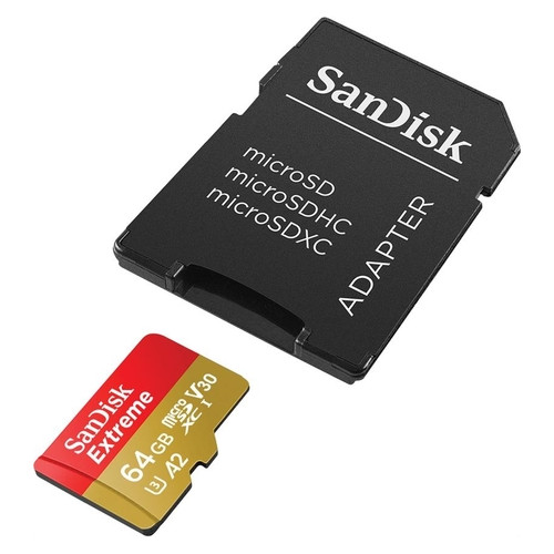 Картка пам'яті SanDisk 64GB microSDXC C10 UHS-I U3 A2 R160MB/s Extreme V30 SD адаптер (SDSQXA2-064G-GN6AA) фото №2