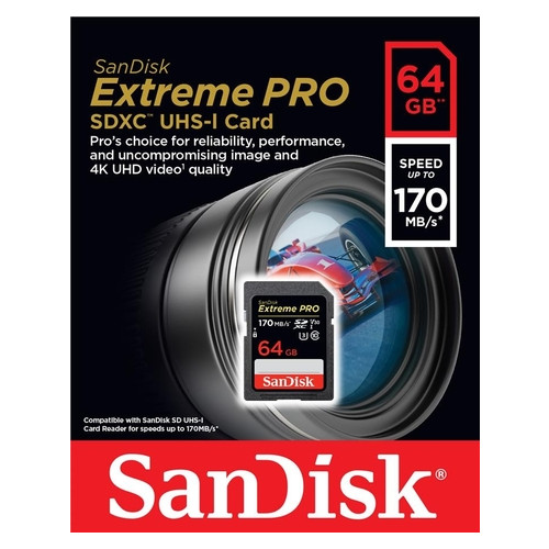 Карта пам'яті SanDisk 64GB SDXC C10 UHS-I U3 R170MB/s Extreme Pro (SDSDXXY-064G-GN4IN) фото №2