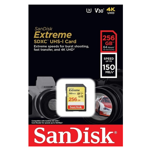 Карта пам'яті SanDisk 256GB SDXC C10 UHS-I U3 R150/W70MB/s Extreme (SDSDXV5-256G-GNCIN) фото №2