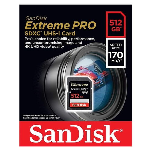 Карта пам'яті SanDisk 512GB SDXC C10 UHS-I U3 R170/W90MB/s Extreme Pro (SDSDXXY-512G-GN4IN) фото №2