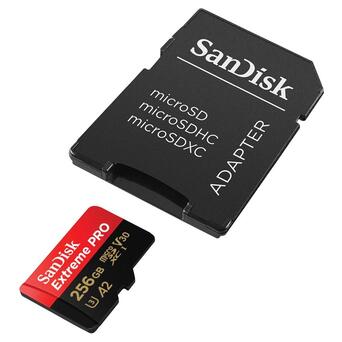 Карта пам'яті SanDisk 256 GB microSDXC UHS-I U3 Extreme Pro A2 + SD Adapter SDSQXCZ-256G-GN6MA фото №2
