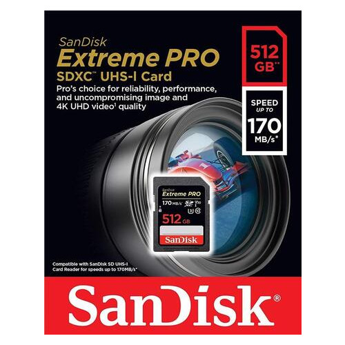 Карта памяти Sandisk 512GB SDXC C10 UHS-I U3 R170/W90MB/s Extreme Pro (JN63SDSDXXY-512G-GN4IN) фото №2