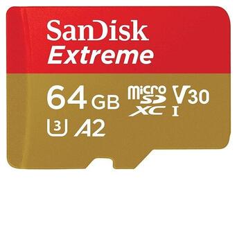 Карта пам'яті microSD 64GB SanDisk C10 UHS-I U3 R170/W80MB/s Extreme V30 (SDSQXAH-064G-GN6MN) фото №1