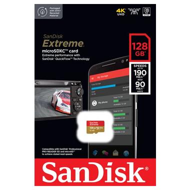 Карта пам'яті microSD 128GB SanDisk C10 UHS-I U3 R190/W90MB/s Extreme V30 (SDSQXAA-128G-GN6MN) фото №3