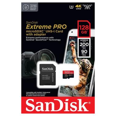 Карта памяти microSD 128GB SanDisk C10 UHS-I U3 R200/W90MB/s Extreme Pro V30 + SD (SDSQXCD-128G-GN6MA) фото №5
