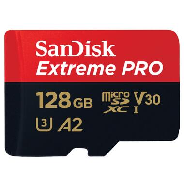 Карта памяти microSD 128GB SanDisk C10 UHS-I U3 R200/W90MB/s Extreme Pro V30 + SD (SDSQXCD-128G-GN6MA) фото №2