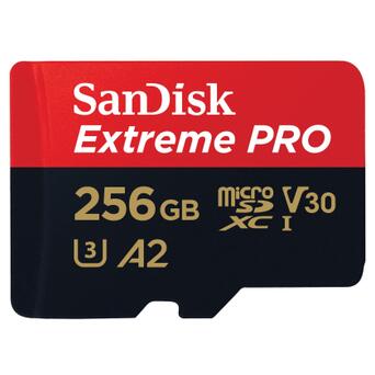 Карта памяти microSD 256GB SanDisk C10 UHS-I U3 R200/W140MB/s Extreme Pro V30 + SD (SDSQXCD-256G-GN6MA) фото №2