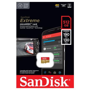 Карта пам'яті microSD 512GB SanDisk C10 UHS-I U3 R190/W130MB/s Extreme V30 (SDSQXAV-512G-GN6MN) фото №3