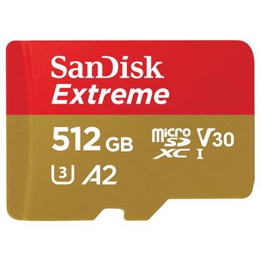 Карта пам'яті microSD 512GB SanDisk C10 UHS-I U3 R190/W130MB/s Extreme V30 (SDSQXAV-512G-GN6MN) фото №1
