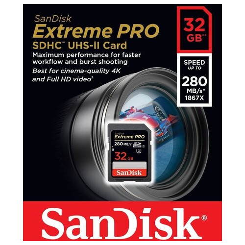 Карта пам'яті SanDisk SDXC Extreme Pro 32GB Class 10 UHS-I (U3) W260MB/s R-300MB/s Без адаптера (SDSDXDK-032G-GN4IN) фото №1