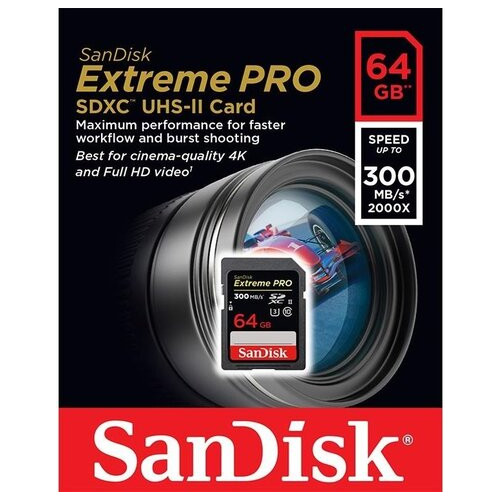 Карта пам'яті SanDisk SDXC Extreme 64GB Class 10 UHS-I (U3) R-300MB/s Без адаптера (SDSDXDK-064G-GN4IN) фото №1