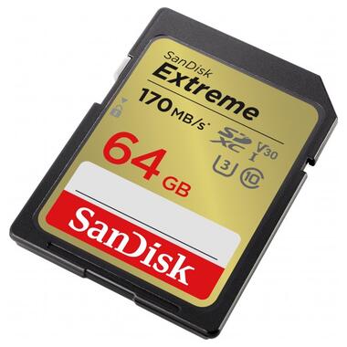 Карта пам'яті SanDisk SD 64GB C10 UHS-I U3 R170/W80MB/s Extreme V30 (SDSDXV2-064G-GNCIN) фото №2
