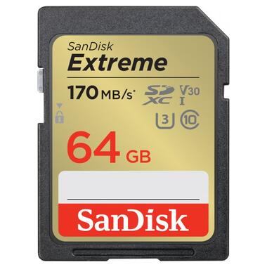 Карта пам'яті SanDisk SD 64GB C10 UHS-I U3 R170/W80MB/s Extreme V30 (SDSDXV2-064G-GNCIN) фото №1