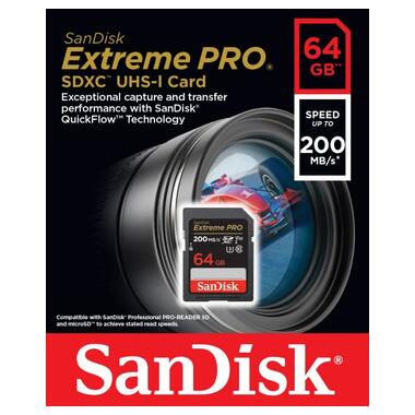 Карта пам'яті SanDisk SD 64GB C10 UHS-I U3 R200/W90MB/s Extreme Pro V30 (SDSDXXU-064G-GN4IN) фото №3
