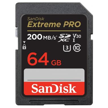 Карта пам'яті SanDisk SD 64GB C10 UHS-I U3 R200/W90MB/s Extreme Pro V30 (SDSDXXU-064G-GN4IN) фото №1