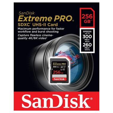 Карта пам'яті SanDisk SD 256GB C10 UHS-II U3 V90 R300/W260MB/s Extreme Pro (SDSDXDK-256G-GN4IN) фото №1
