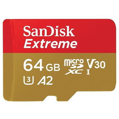 Карта памяти SanDisk Extreme 64GB Class 10 UHS-I (U3) V30 A2 W-80MB/s R-170MB/s +SD-адаптер (SDSQXAH-064G-GN6MA) фото №2