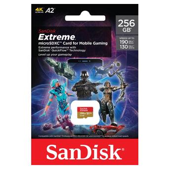 Карта памяти SanDisk microSDXC Extreme For Mobile Gaming 256GB Class 10 UHS-I (U3) V30 A2   Без адаптера (SDSQXAV-256G-GN6GN) фото №2