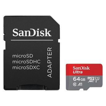 Карта пам'яті SanDisk SDXC Ultra 64GB Class 10 V10 A1 до 90 МБ/с 140 Мб/с +SD-адаптер (SDSQUAB-064G-GN6MA) фото №1