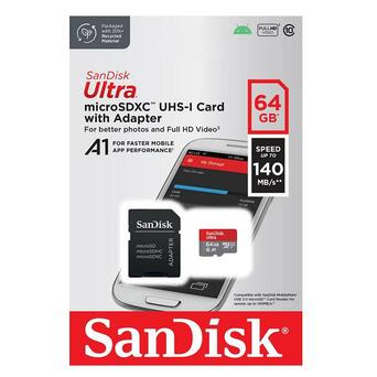 Карта пам'яті SanDisk SDXC Ultra 64GB Class 10 V10 A1 до 90 МБ/с 140 Мб/с +SD-адаптер (SDSQUAB-064G-GN6MA) фото №4