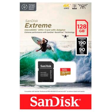 Карта пам'яті для дрона SanDisk microSDXC Extreme For Action Cams and Drones 128GB Class 10 UHS-I (U3) V30 A2 W-90MB/s +SD-адаптер (SDSQXAA-128G-GN6AA) фото №4