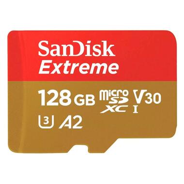 Карта пам'яті для дрона SanDisk microSDXC Extreme For Action Cams and Drones 128GB Class 10 UHS-I (U3) V30 A2 W-90MB/s +SD-адаптер (SDSQXAA-128G-GN6AA) фото №2