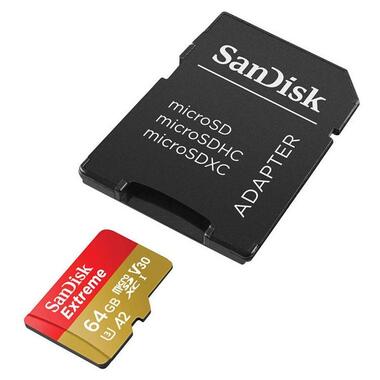 Карта пам'яті для дрона SanDisk microSDXC Extreme For Action Cams and Drones 64GB Class 10 UHS-I (U3) V30 A2 W-80MB/s R-170MB/s +SD-адаптер (SDSQXAH-064G-GN6AA) фото №2