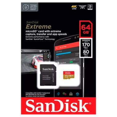 Карта пам'яті SanDisk 64GB microSD class 10 UHS-I Extreme For Action Cams and Dro (SDSQXAH-064G-GN6AA) фото №5