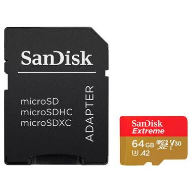 Карта пам'яті SanDisk 64GB microSD class 10 UHS-I Extreme For Action Cams and Dro (SDSQXAH-064G-GN6AA) фото №1