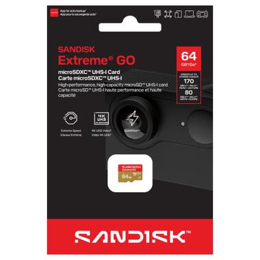 Карта памяти SanDisk 64GB microSDXC C10 UHS-I U3 A2 V30 R170/W80MB/s Extreme GO (SDSQXGN-064G-GN6MN) фото №3