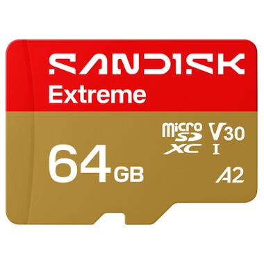 Карта памяти SanDisk 64GB microSDXC C10 UHS-I U3 A2 V30 R170/W80MB/s Extreme GO (SDSQXGN-064G-GN6MN) фото №1