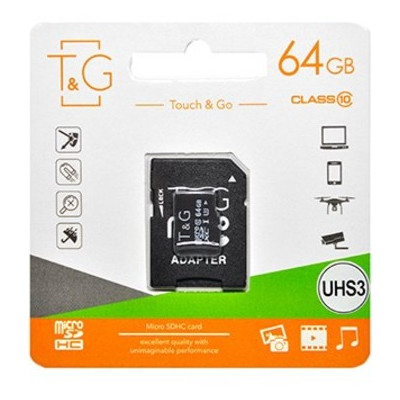 Карта пам'яті T&G MicroSDHC 64GB UHS-I U3 Class 10 SD-adapter (TG-64GBSDU3CL10-01) фото №1