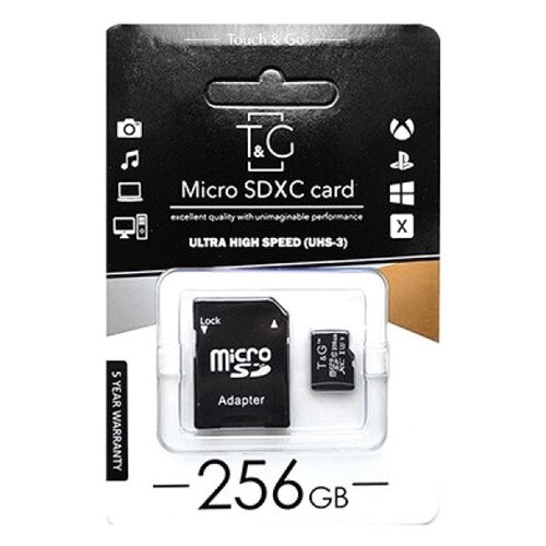 Карта пам'яті T&G microSDXC (UHS-3) 256 GB class 10 (з адаптером) Чорний фото №4