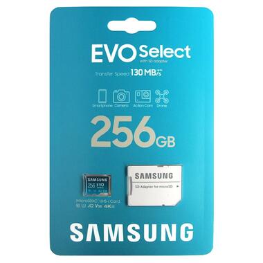 Карта памяти microSDXC (UHS-І U3) Samsung EVO Select 256Gb class 10 A2 V30 (R130MB/s W30MB/s) (adapter SD) (MB-ME256KA/EU) фото №1