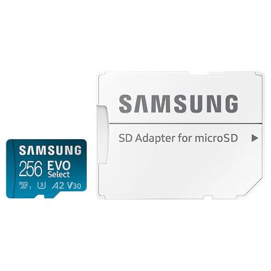 Карта памяти microSDXC (UHS-І U3) Samsung EVO Select 256Gb class 10 A2 V30 (R130MB/s W30MB/s) (adapter SD) (MB-ME256KA/EU) фото №2