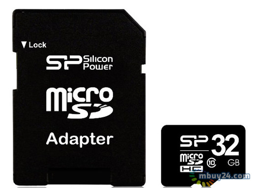 Карта памяти Silicon Power microSDHC 32 GB card Class 10 + adapter (SP032GBSTH010V10-SP) фото №1