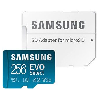 Карта пам'яті Samsung 256Gb EVO Select microSDXC UHS-I   Adapter (MB-ME256KA/AM) фото №2