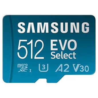 Карта пам'яті Samsung 512GB EVO Select microSDXC   Adapter (MB-ME512KA/AM) фото №1