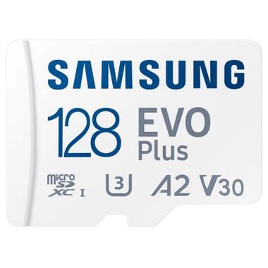 Карта памяти Samsung 128 GB microSDXC Class 10 UHS-I U3 V30 A2 EVO Plus+SD Adapte (MC128SA/EU) фото №2