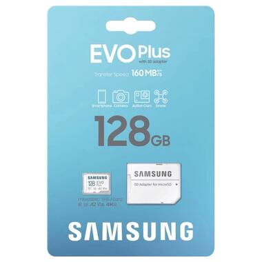 Карта памяти Samsung 128 GB microSDXC Class 10 UHS-I U3 V30 A2 EVO Plus+SD Adapte (MC128SA/EU) фото №8