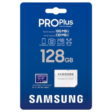 Карта памяти Samsung 128 GB microSDXC Pro Plus UHS-I U3 V30 A2 Class 10 + SD-adapter (MB-MD128SA/EU) фото №3