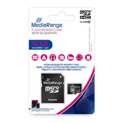Карта памяти microSDHC MediaRange 16 Gb Class 10 SD адаптер (MR958) фото №1