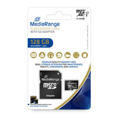 Карта памяти microSDXC MediaRange 128 Gb Class 10 SD адаптер (MR945) фото №1